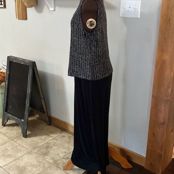 R&M Richards evening gown maxi womens dress size 16 sleeveless sparkle black sil - Picture 7 of 13
